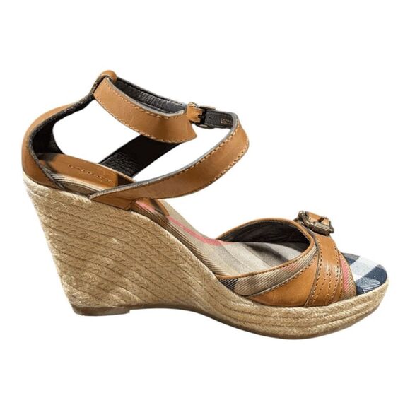 BURBERRY Nova Check Canvas/Leather Espadrille Wedge Sandals Size 40 - Picture 7 of 9
